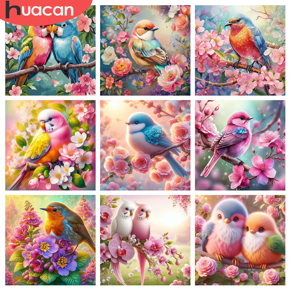 Photo Mosaic Print - HUACAN Diamond Painting Bird Flower Animal
