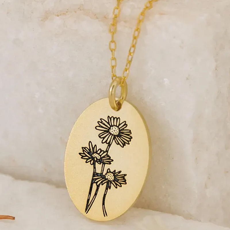 14K Gold Plated Stainless Stee - Birth Flower Necklace 评论和价格