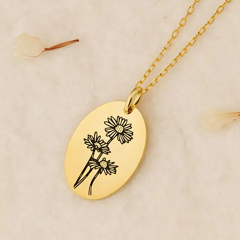 14K Gold Plated Stainless Stee - Birth Flower Necklace 评论和价格