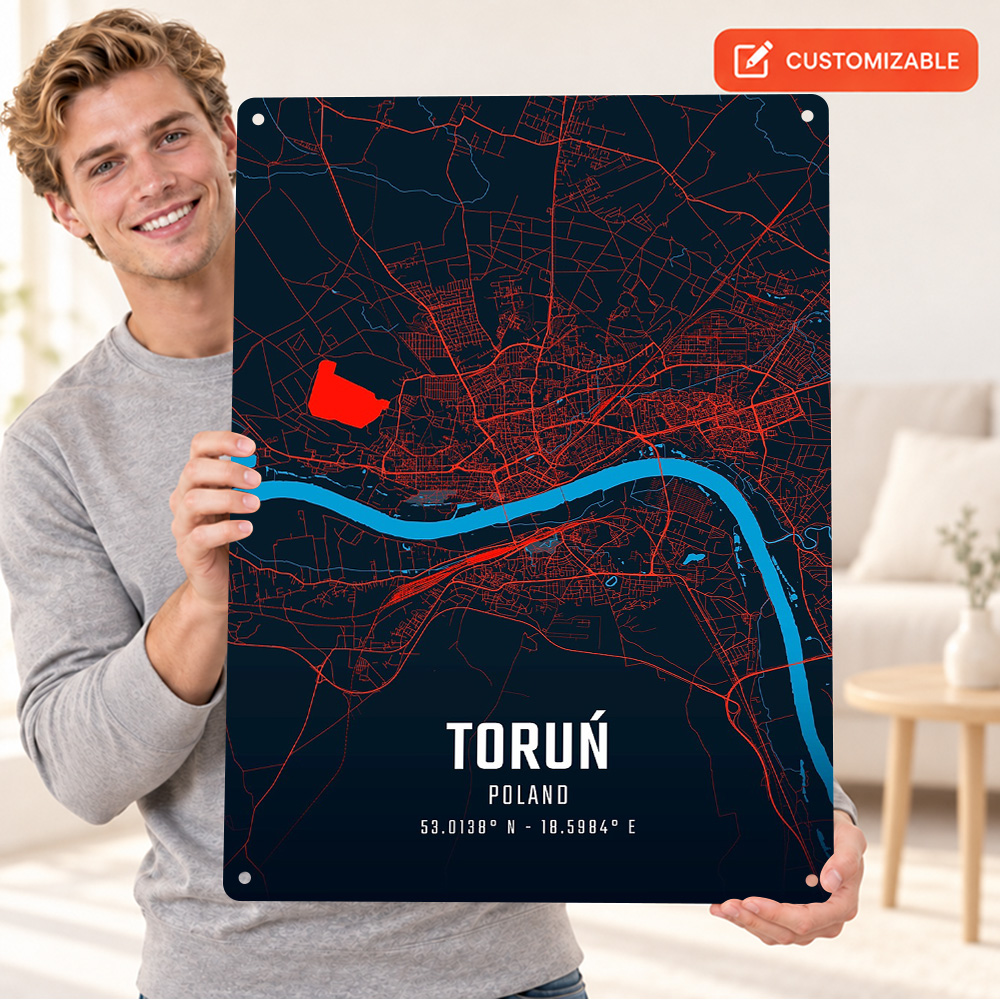 Torun City Map Textured Metal  - Custom Map Poster 评论和价格