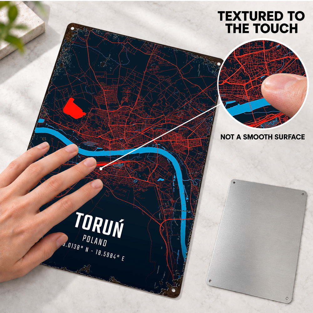 Torun City Map Textured Metal  - Custom Map Poster 评论和价格