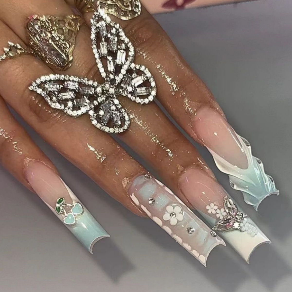 24pcs Flower Press on Nails Ar - Pressed Flower Art 评论和价格